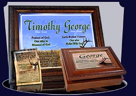 PC-AN35, Name Meaning Card, Wallet Sized, with Bible Verse elk hunt, hunter, deer buck george