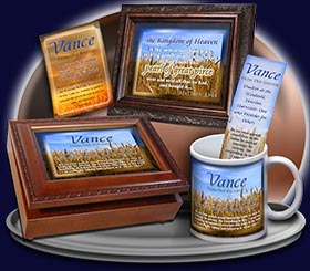 PC-GR01, Name Meaning Card, Wallet Sized, with Bible Verse, personalized, Vance grain field harvest