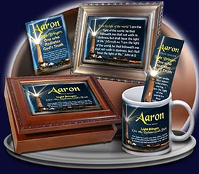 PC-LH16, Name Meaning Card, Wallet Sized, with Bible Verse, personalized, lighthouse light shine Aaron