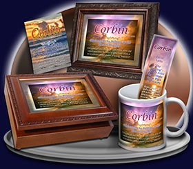 PC-SS02, Name Meaning Card, Wallet Sized, with Bible Verse, personalized, sunset purple, corbin