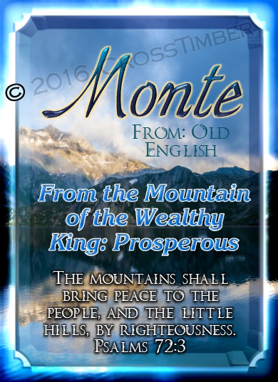 PC-SC26, Name Meaning Card, Wallet Sized, with Bible Verse, personalized, monte, mountain, lake