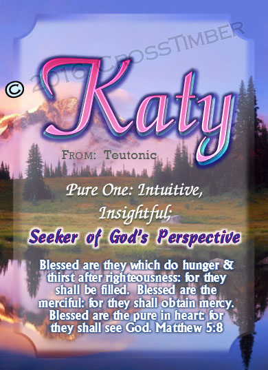 PC-SC28, Name Meaning Card, Wallet Sized, with Bible Verse, personalized, katy mountain lake pink, scenery