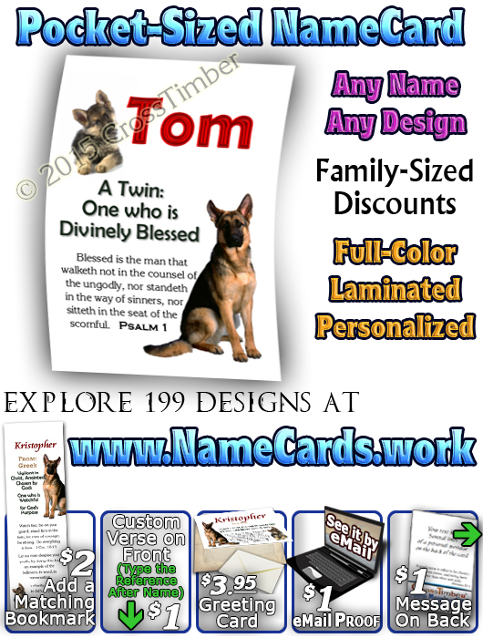 PC-AN39, Name Meaning Card, Wallet Sized, with Bible Verse Kristopher Christopher Chris Kris german shepherd dog