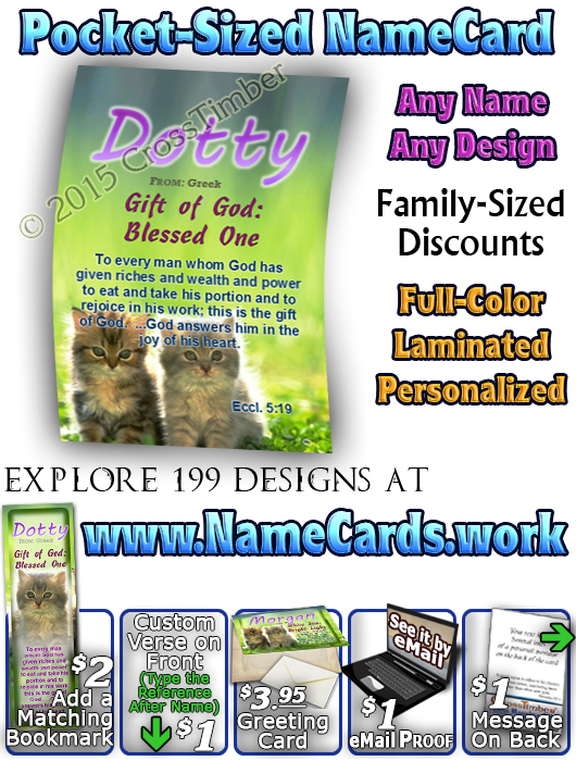 PC-AN50, Name Meaning Card, Wallet Sized, with Bible Verse morgan cute fuzzy kittens cats