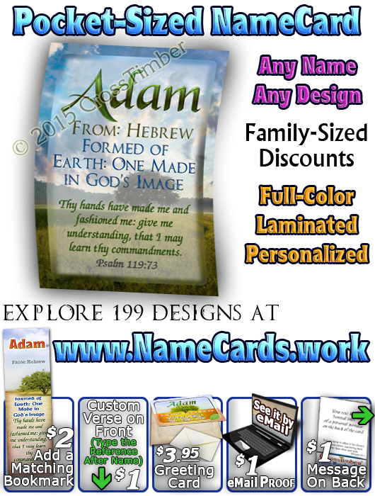 PC-TR10, Name Meaning Card, Wallet Sized, with Bible Verse, personalized, Adam tree green