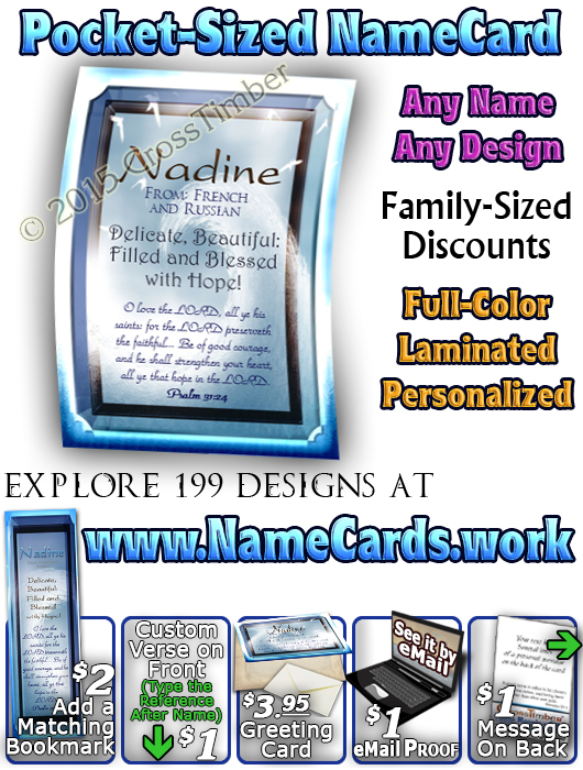 PC-WA10, Name Meaning Card, Wallet Sized, with Bible Verse, personalized, tidal wave artwork art wave nadine