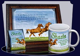 PC-AN42, Name Meaning Card, Wallet Sized, with Bible Verse Playful Horses happy joyful Shasta brown