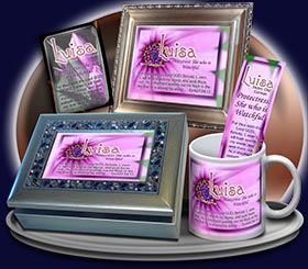 PC-FL34, Name Meaning Card, Wallet Sized, with Bible Verse, personalized, floral flower,  luisa purple pink flower