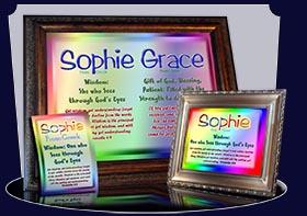 PC-SM12, Name Meaning Card, Wallet Sized, with Bible Verse, personalized, baby name, rainbow, sophie simple, basic