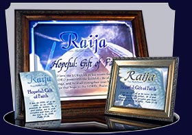 PC-SY33, memorial Name Meaning Card, Wallet Sized, with Bible Verse, personalized, raija, wings angel, angelic, heaven messenger