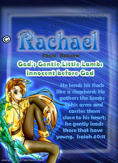 PC-CH44, Name Meaning Card, Wallet Sized, with Bible Verse, personalized, anime character rachael