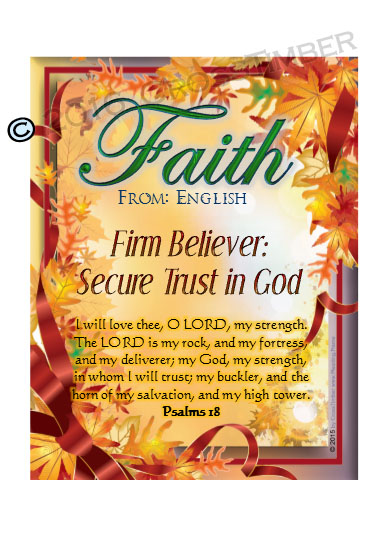 PC-LE10, Name Meaning Card, Wallet Sized, with Bible Verse, personalized, tree leaves leaf autumn fall faith