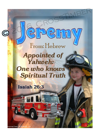 PC-PP24, Name Meaning Card, Wallet Sized, with Bible Verse, personalized, bravery courage fireman firefighter fire child jeremy