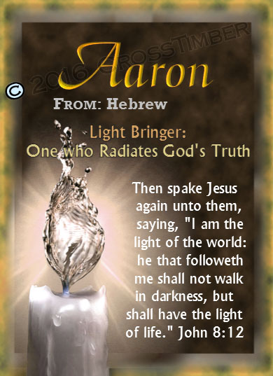 PC-SY25, Name Meaning Card, Wallet Sized, with Bible Verse, personalized, aaron light water candle