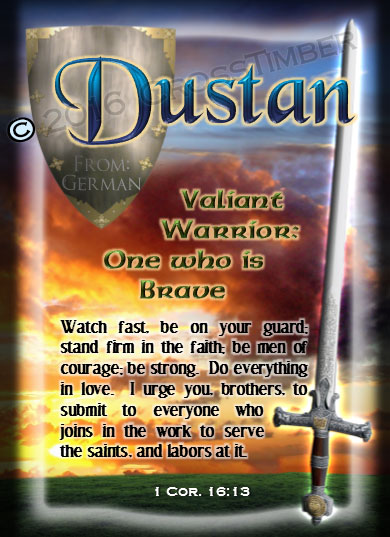 PC-SY63, Name Meaning Card, Wallet Sized, with Bible Verse, personalized,dustan shield sword castle knight courage