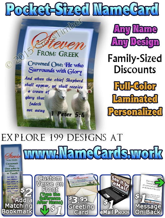 PC-AN03, Name Meaning Card, Wallet Sized, with Bible Verse two lambs sheep Steven