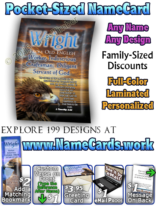 PC-AN32, Name Meaning Card, Wallet Sized, with Bible Verse wright golden eagle preditor hawk bird