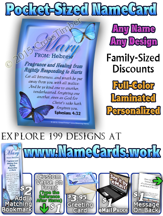 PC-BF02, Name Meaning Card, Wallet Sized, with Bible Verse butterfly blue mary