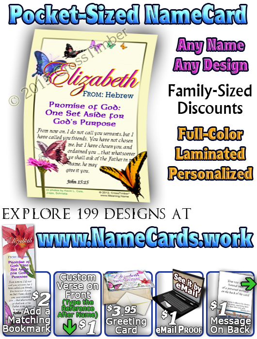 PC-BF04, Name Meaning Card, Wallet Sized, with Bible Verse butterfly  elizabeth