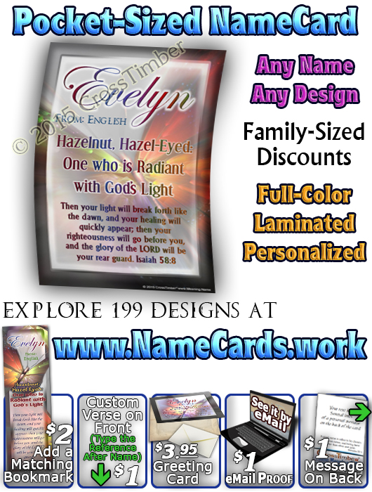 PC-BF08, Name Meaning Card, Wallet Sized, with Bible Verse butterfly  evelyn