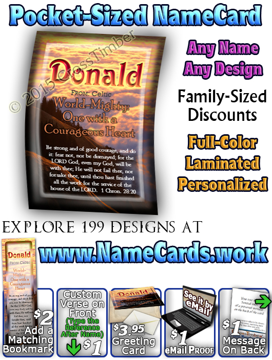 PC-SC33, Name Meaning Card, Wallet Sized, with Bible Verse, personalized, donald clouds sunset