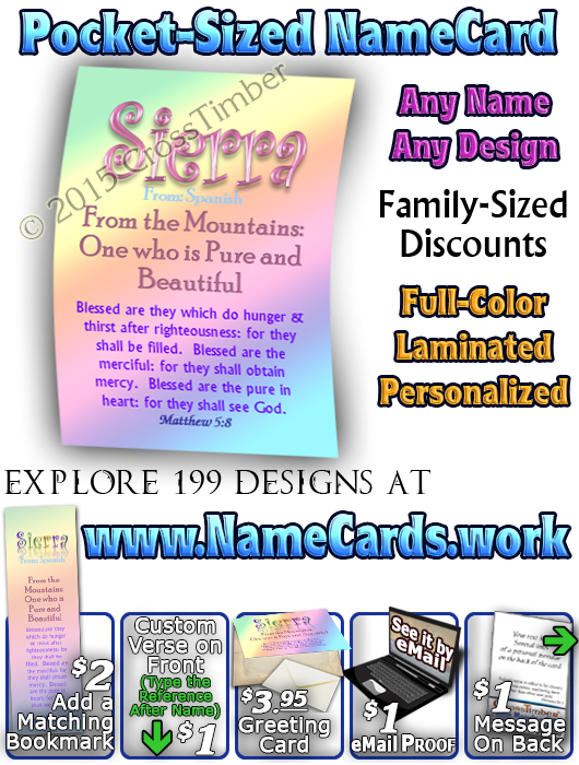 PC-SM11, Name Meaning Card, Wallet Sized, with Bible Verse, personalized, baby name, rainbow, sierra, pastel