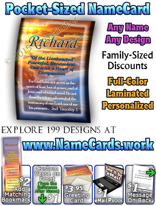 PC-SS18, Name Meaning Card, Wallet Sized, with Bible Verse, personalized, richard, sunset, simple