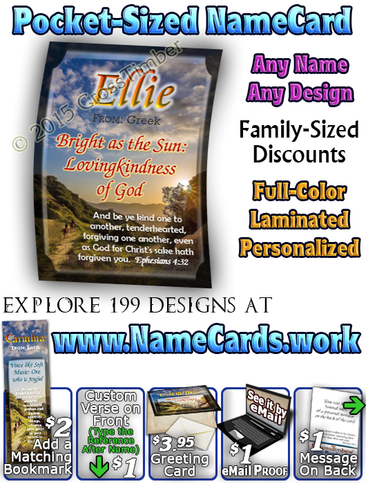 PC-SY18, Name Meaning Card, Wallet Sized, with Bible Verse, personalized, sunset pathway follow, cowboy, Carmina