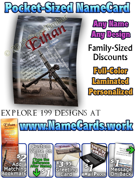 PC-SY60, Name Meaning Card, Wallet Sized, with Bible Verse, personalized, ethan anchor sunset