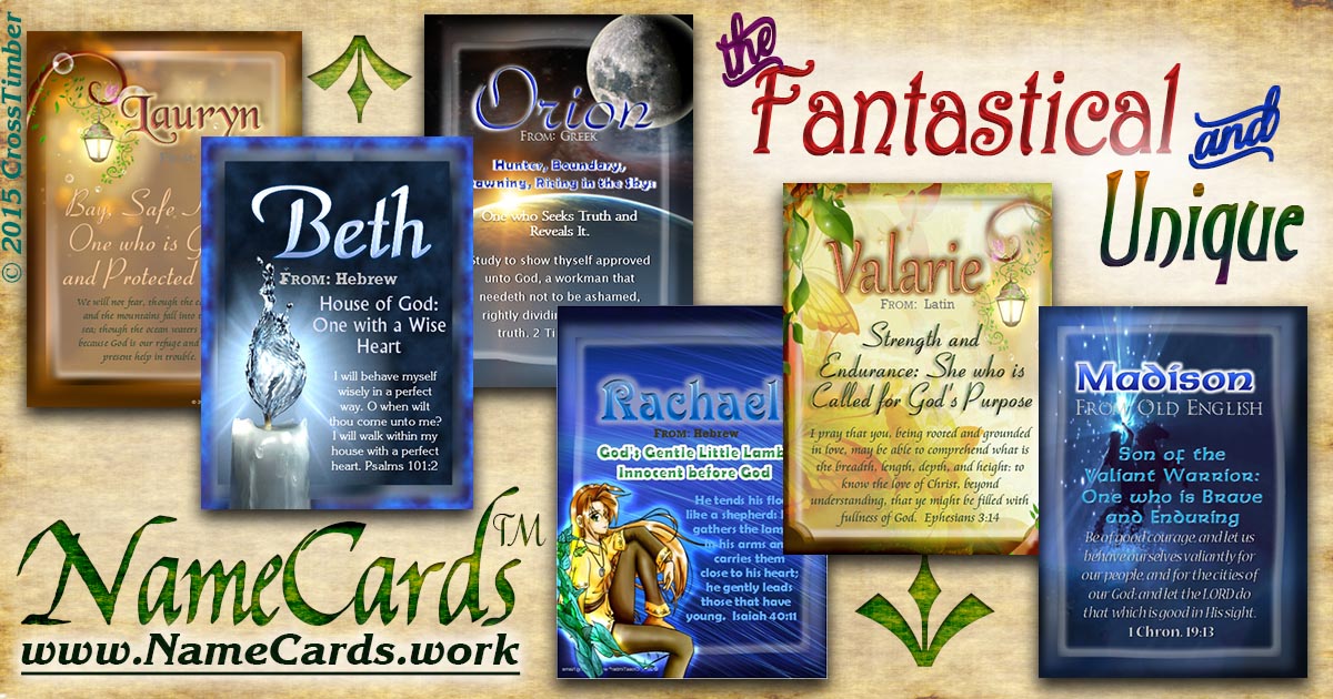 Unique Fantasy backgrounds on name meaning pocket cards