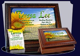PC-FL01, Name Meaning Card, Wallet Sized, with Bible Verse, personalized, teresa sunflower flower
