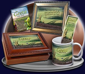 PC-SC14, Name Meaning Card, Wallet Sized, with Bible Verse, personalized, Greta rolling hills peace Italy