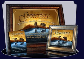 PC-SC47, Name Meaning Card, Wallet Sized, with Bible Verse, personalized, genevieve elephant world water