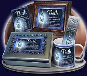 PC-SY24, Name Meaning Card, Wallet Sized, with Bible Verse, personalized, beth candle light water