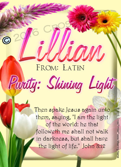 PC-FL18, Name Meaning Card, Wallet Sized, with Bible Verse, personalized, flower,  lillian flower floral garden