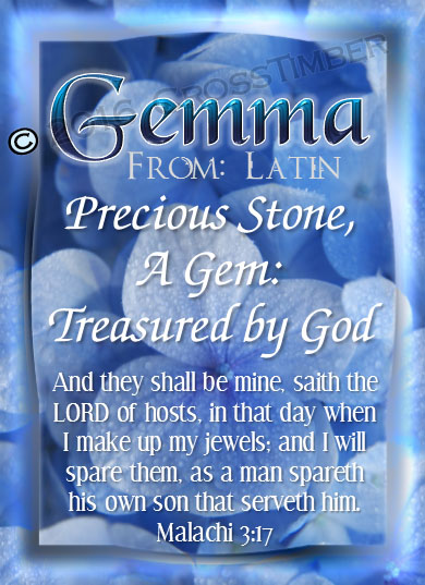 PC-FL33, Name Meaning Card, Wallet Sized, with Bible Verse, personalized, floral flower, blue soft flowers Gemma