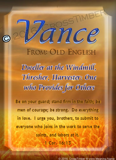 PC-GR01, Name Meaning Card, Wallet Sized, with Bible Verse, personalized, Vance grain field harvest