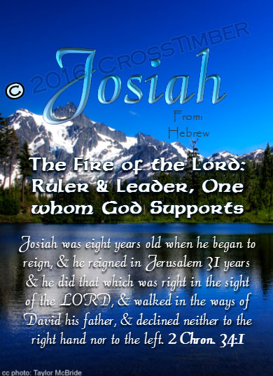 PC-SC07, Name Meaning Card, Wallet Sized, with Bible Verse, personalized, josiah mountains lake scenery