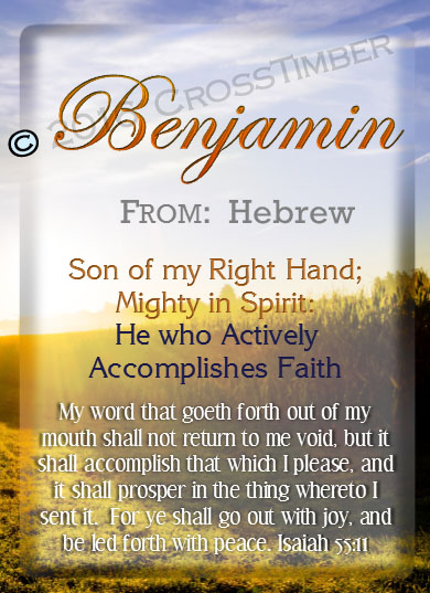 PC-SC27, Name Meaning Card, Wallet Sized, with Bible Verse, personalized, fields, grain, harvest, benjamin sunset
