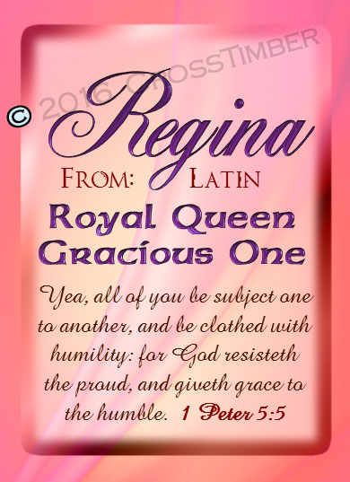 PC-SY08, Name Meaning Card, Wallet Sized, with Bible Verse, personalized, pink, regina