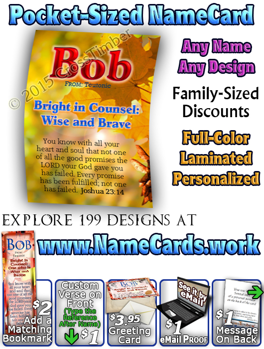 PC-LE09, Name Meaning Card, Wallet Sized, with Bible Verse, personalized, tree leaves leaf autumn fall bob robert