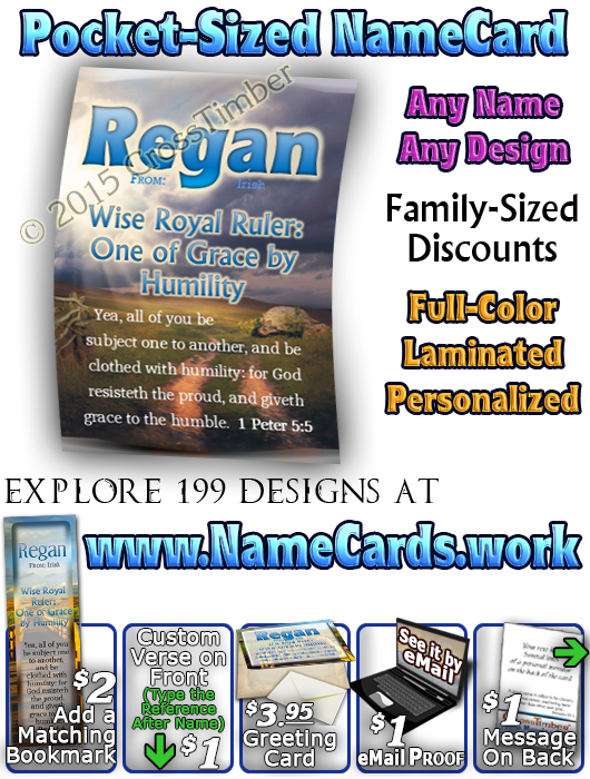 PC-SY07, Name Meaning Card, Wallet Sized, with Bible Verse, personalized, regan path